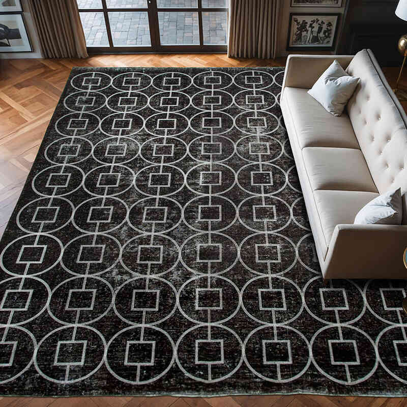 Negro Alfombra Turca bordada sobre teñida vintage - 303 cm x 377 cm - K0042725