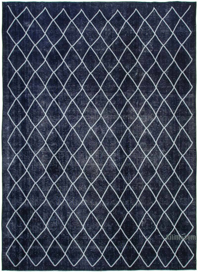 Black Embroidered Over-dyed Turkish Vintage Rug - 9' 6" x 13'  (114" x 156") - K0042728