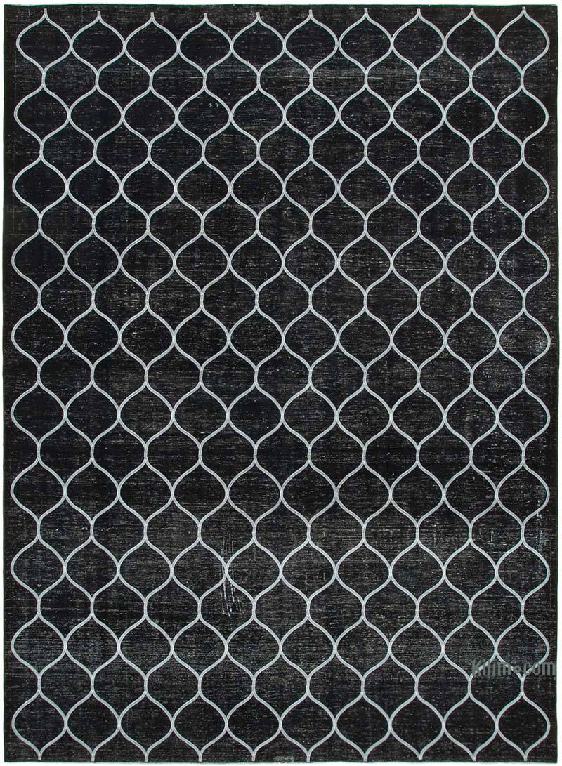 Negro Alfombra Turca bordada sobre teñida vintage - 293 cm x 406 cm - K0042729