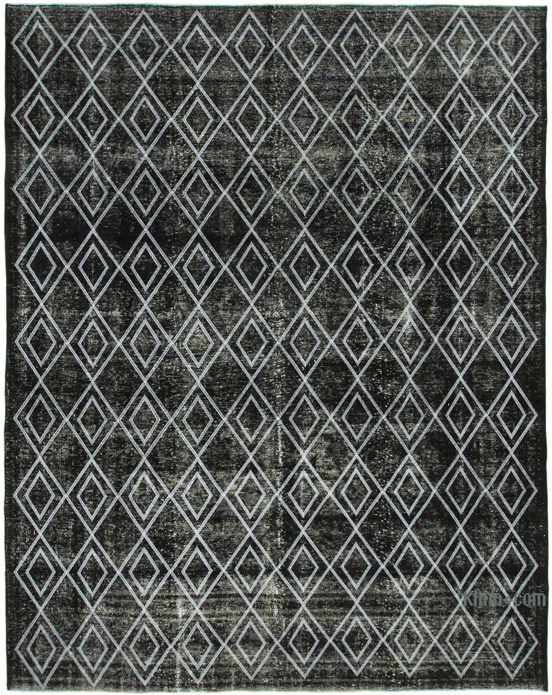 Black Embroidered Over-dyed Turkish Vintage Rug - 9' 6" x 12' 1" (114" x 145") - K0042730