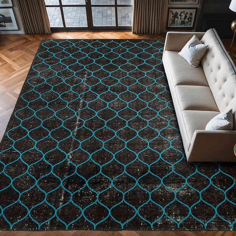 Negro Alfombra Turca bordada sobre teñida vintage - 312 cm x 406 cm - K0042731