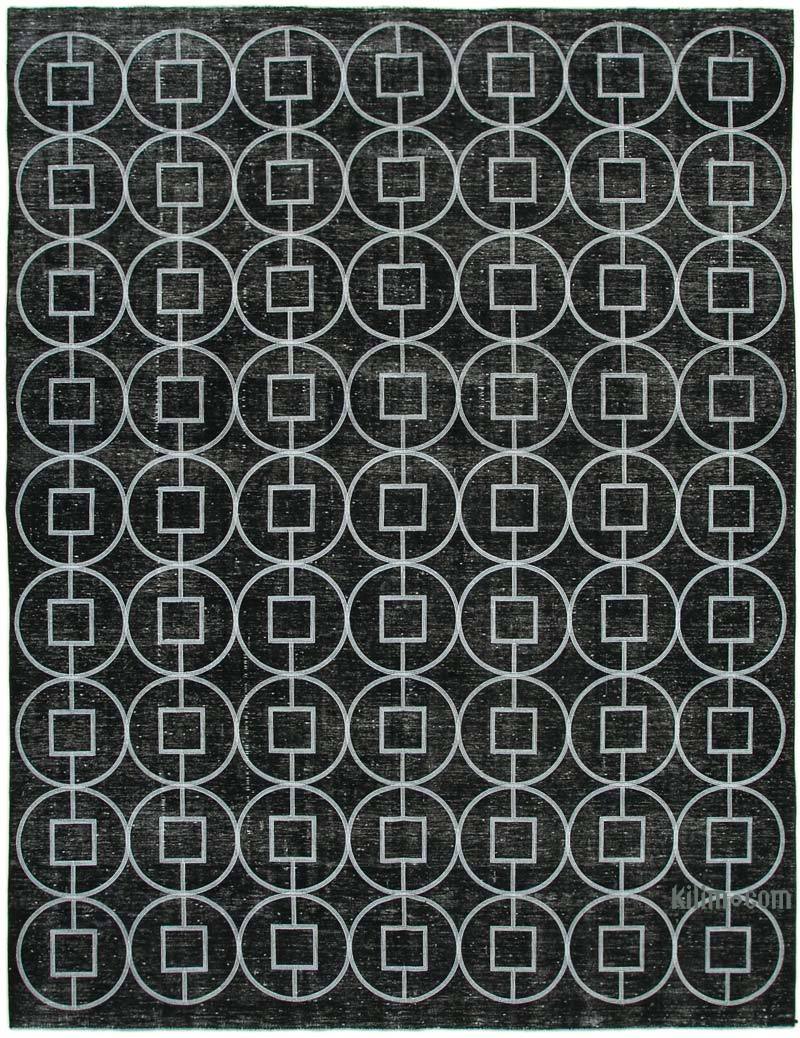 Black Embroidered Over-dyed Turkish Vintage Rug - 9' 9" x 12' 4" (117" x 148") - K0042733