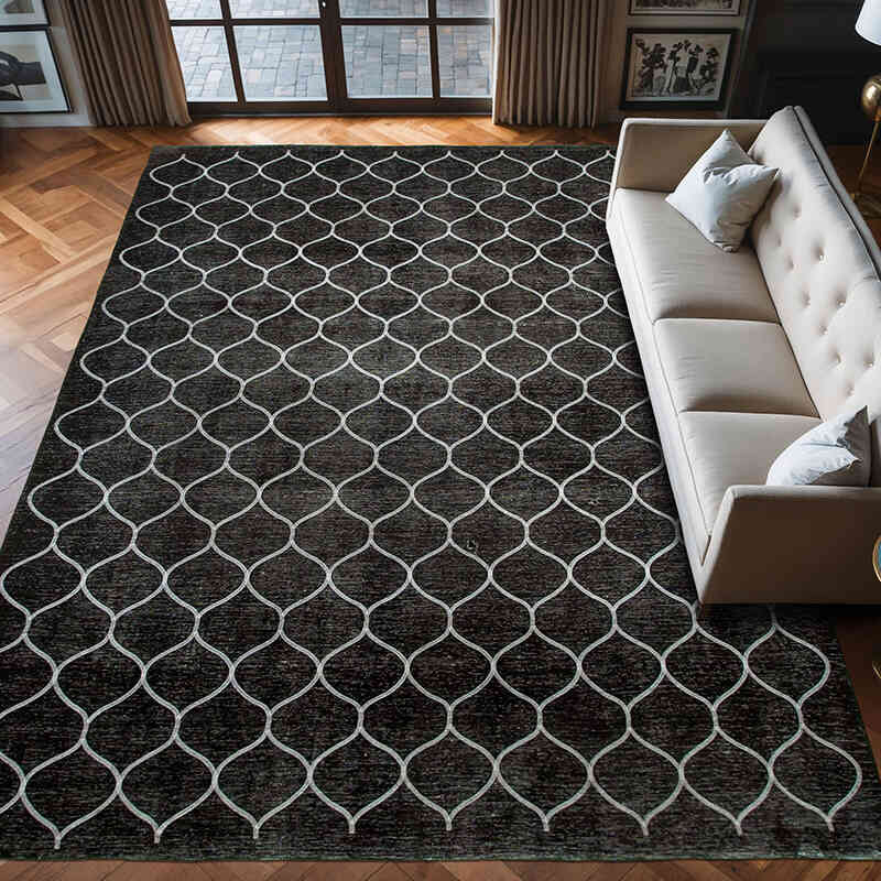 Negro Alfombra Turca bordada sobre teñida vintage - 297 cm x 416 cm - K0042734