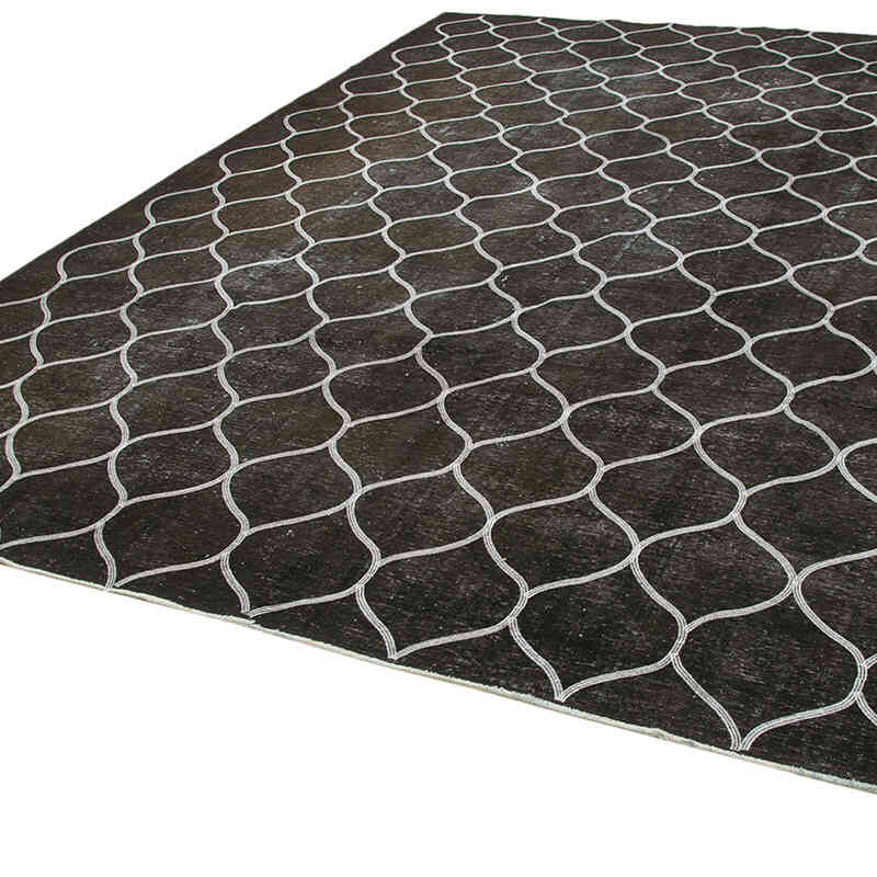 Siyah İşlemeli ve Boyalı El Dokuma Vintage Halı - 300 cm x 381 cm - K0042742