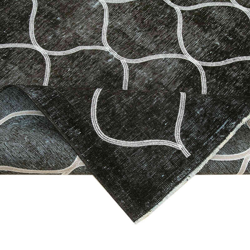 Siyah İşlemeli ve Boyalı El Dokuma Vintage Halı - 300 cm x 381 cm - K0042742