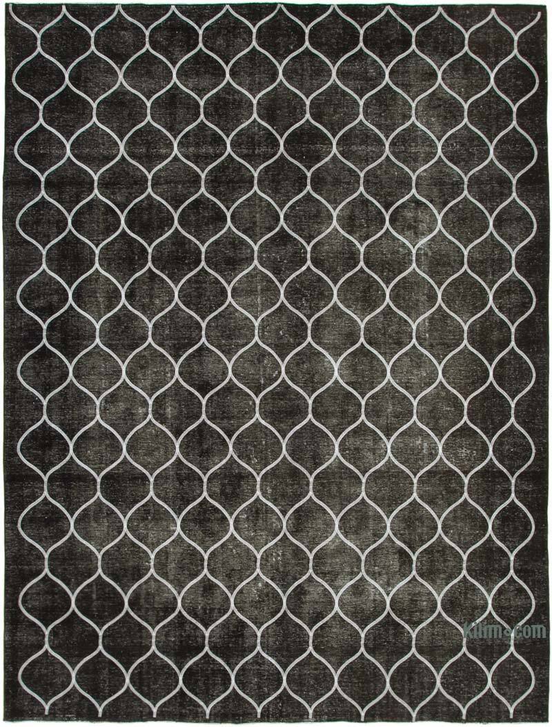 Siyah İşlemeli ve Boyalı El Dokuma Vintage Halı - 300 cm x 381 cm - K0042742