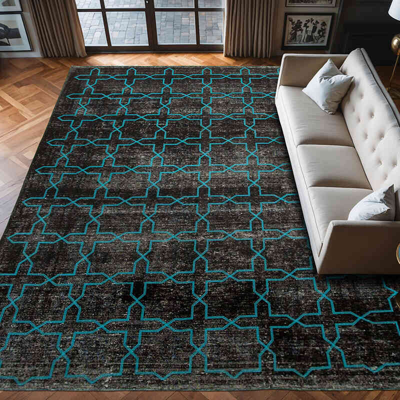 Negro Alfombra Turca bordada sobre teñida vintage - 297 cm x 395 cm - K0042743