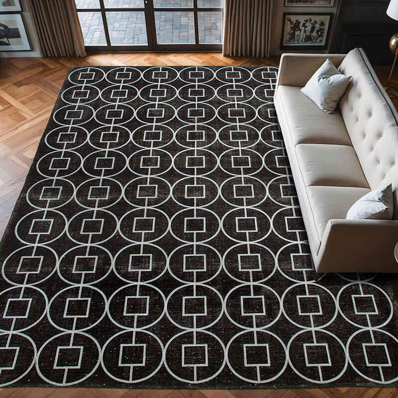 Negro Alfombra Turca bordada sobre teñida vintage - 304 cm x 407 cm - K0042744