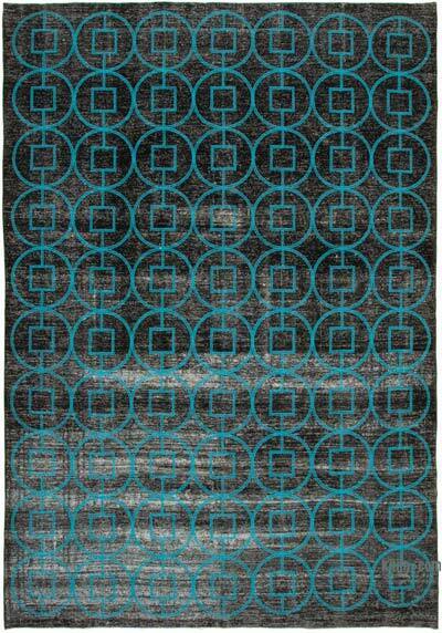 Siyah İşlemeli ve Boyalı El Dokuma Vintage Halı - 292 cm x 420 cm