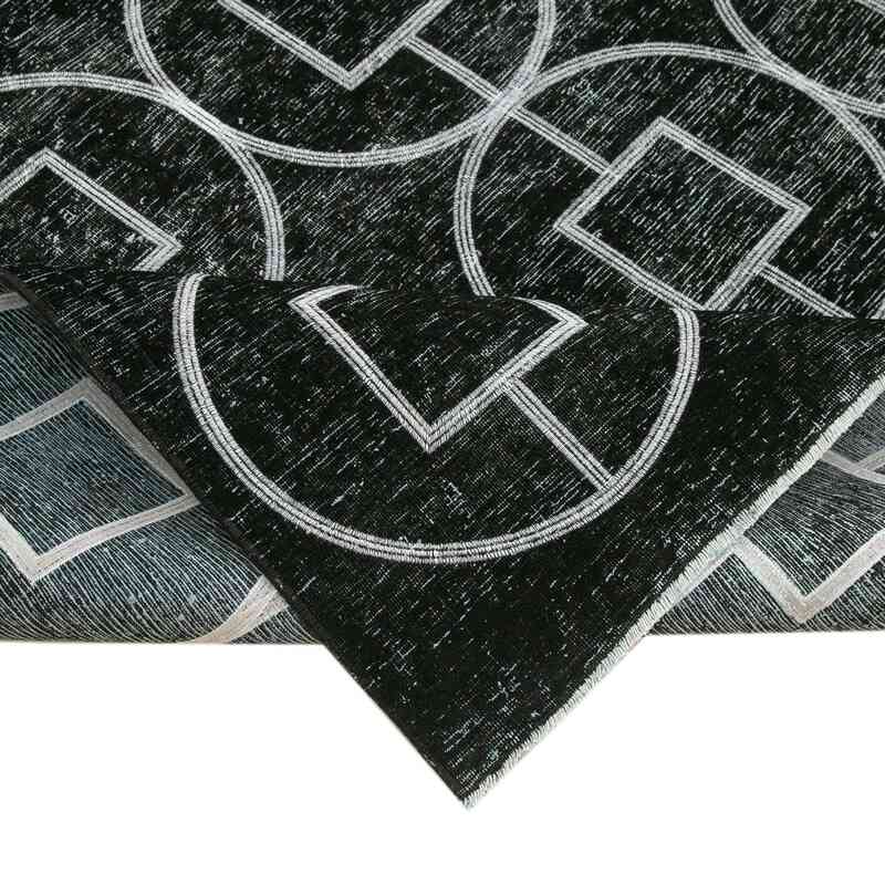 Negro Alfombra Turca bordada sobre teñida vintage - 287 cm x 373 cm - K0042752