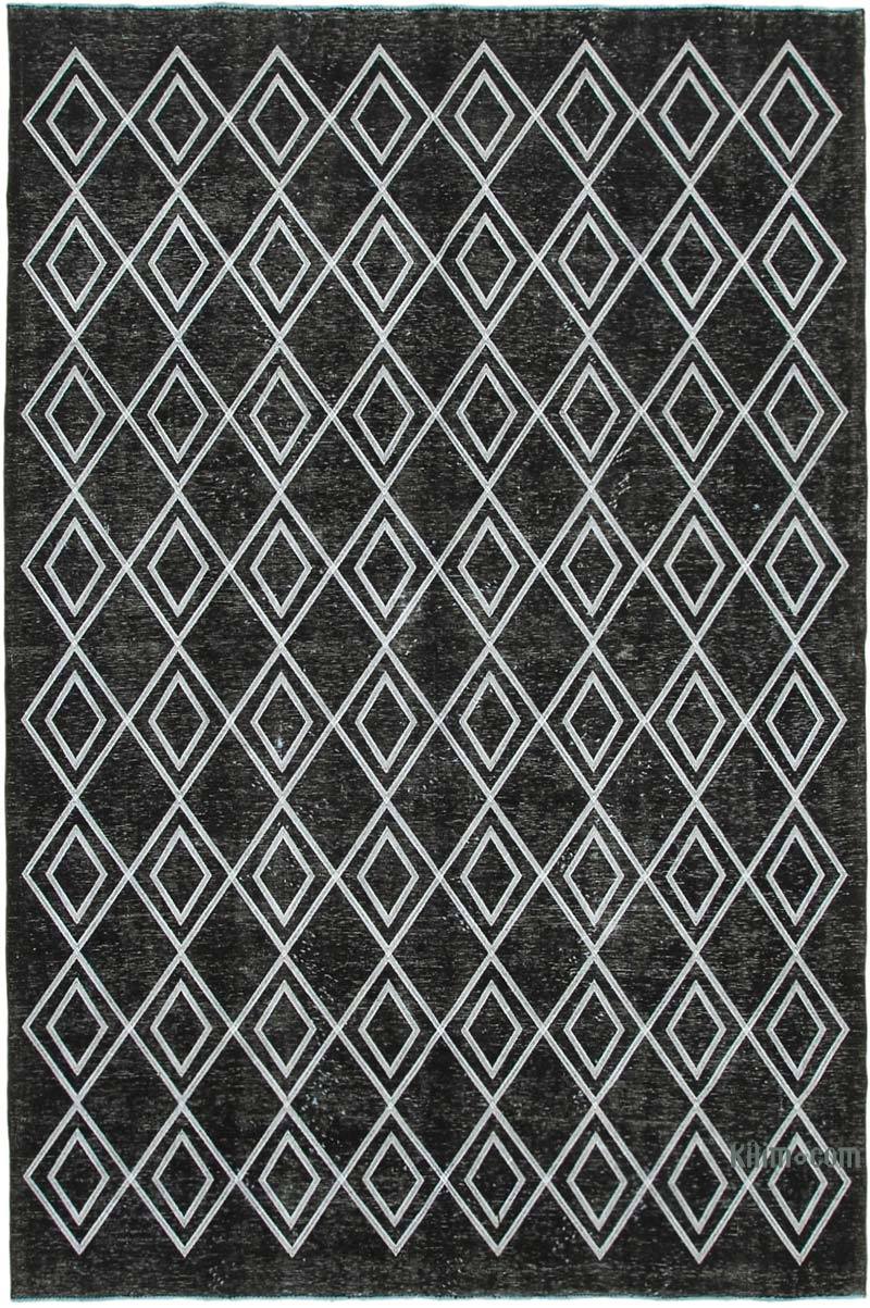Black Embroidered Over-dyed Turkish Vintage Rug - 7' 7" x 11' 3" (91" x 135") - K0042756