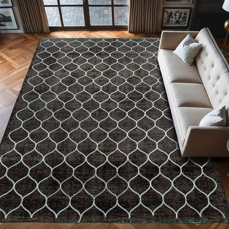 Negro Alfombra Turca bordada sobre teñida vintage - 290 cm x 394 cm - K0042764