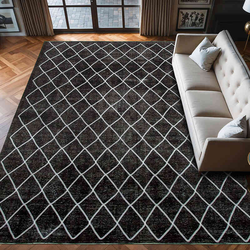 Negro Alfombra Turca bordada sobre teñida vintage - 286 cm x 389 cm - K0042767