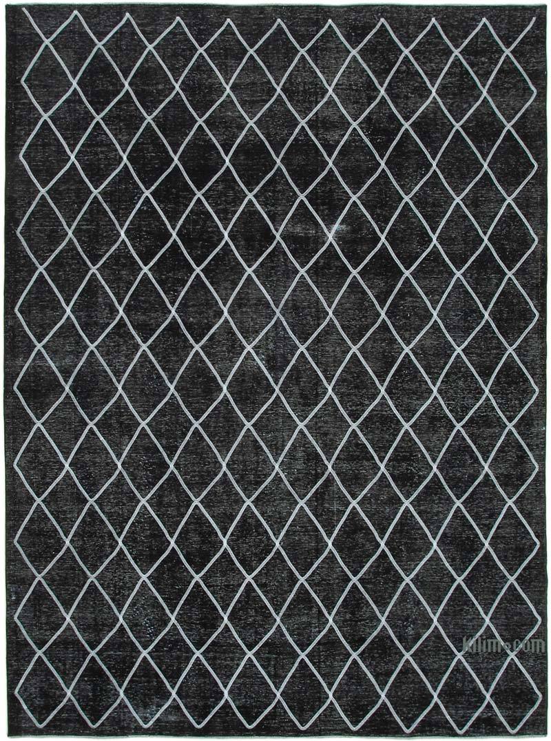 Negro Alfombra Turca bordada sobre teñida vintage - 286 cm x 389 cm - K0042767