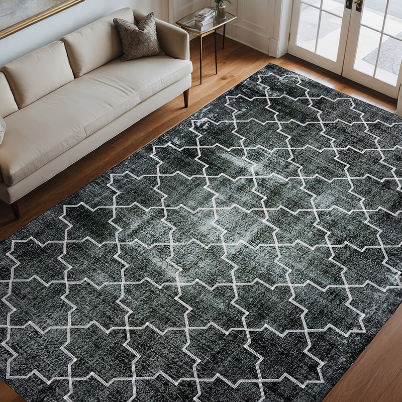 Negro Alfombra Turca bordada sobre teñida vintage - 244 cm x 326 cm - K0042768
