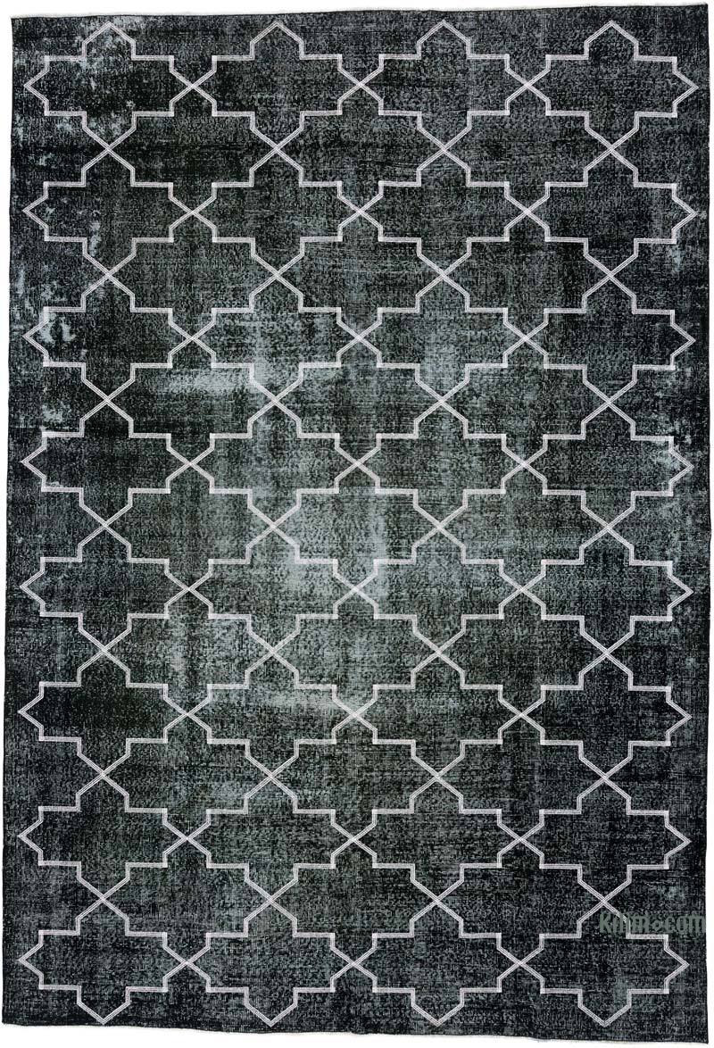Negro Alfombra Turca bordada sobre teñida vintage - 244 cm x 326 cm - K0042768