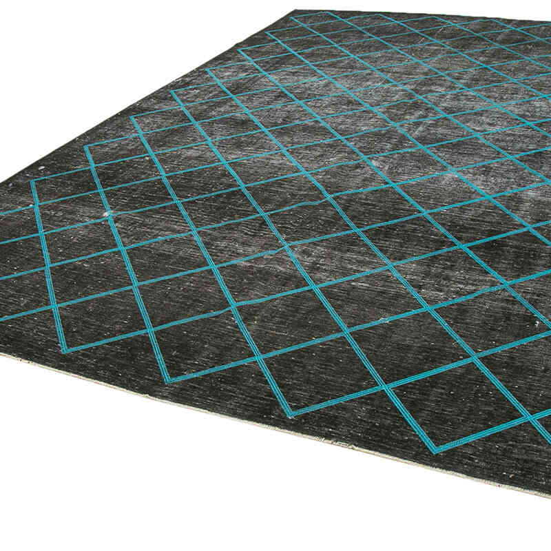 Siyah İşlemeli ve Boyalı El Dokuma Vintage Halı - 297 cm x 415 cm - K0042769