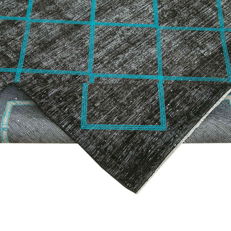 Siyah İşlemeli ve Boyalı El Dokuma Vintage Halı - 297 cm x 415 cm - K0042769