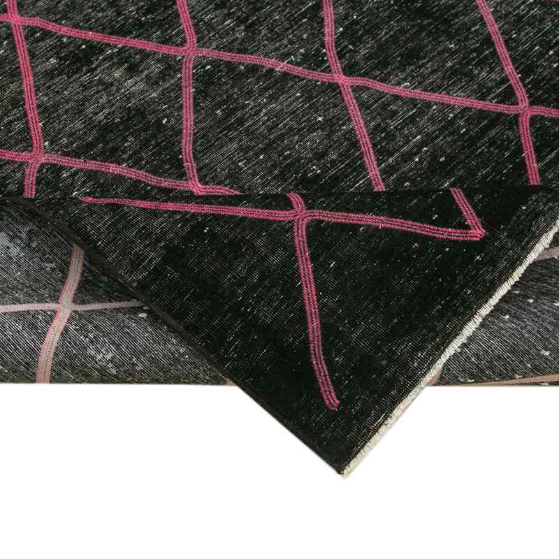 Siyah İşlemeli ve Boyalı El Dokuma Vintage Halı - 293 cm x 390 cm - K0042770