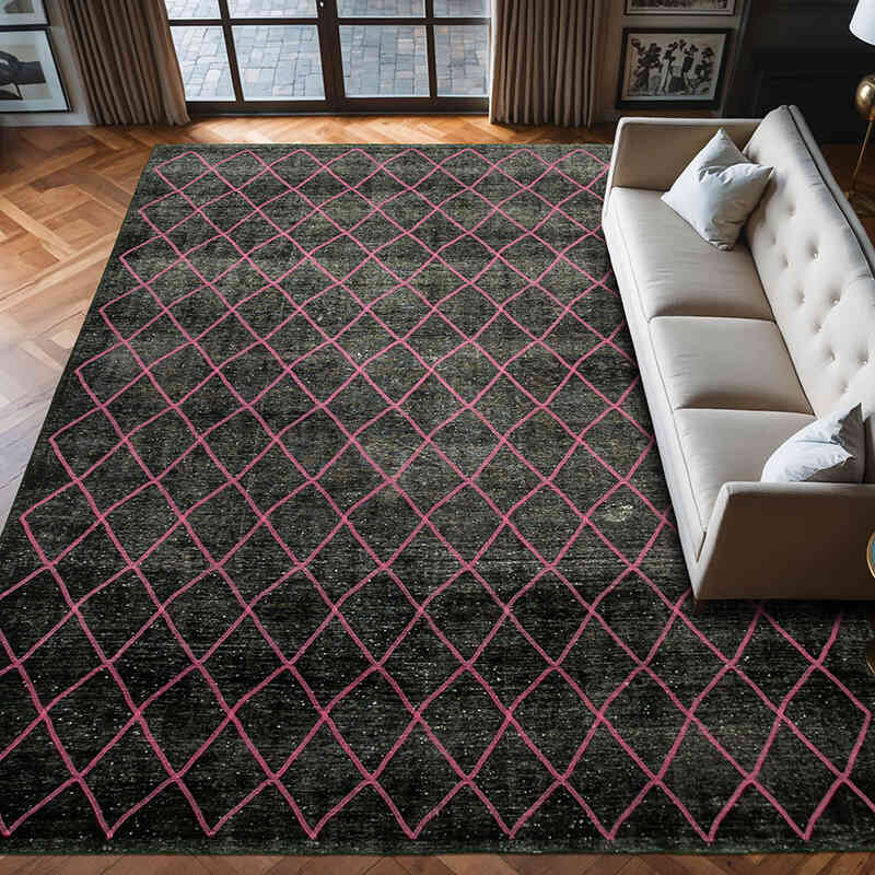 Negro Alfombra Turca bordada sobre teñida vintage - 293 cm x 390 cm - K0042770