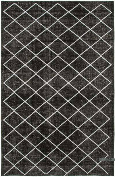 Negro Alfombra Turca bordada sobre teñida vintage - 256 cm x 387 cm