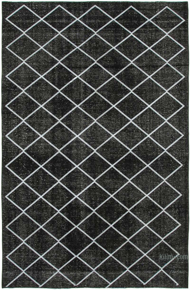 Siyah İşlemeli ve Boyalı El Dokuma Vintage Halı - 256 cm x 387 cm - K0042771