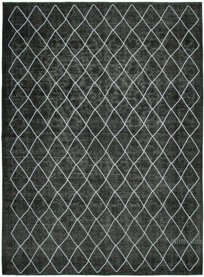 Negro Alfombra Turca bordada sobre teñida vintage - 310 cm x 407 cm - K0042772