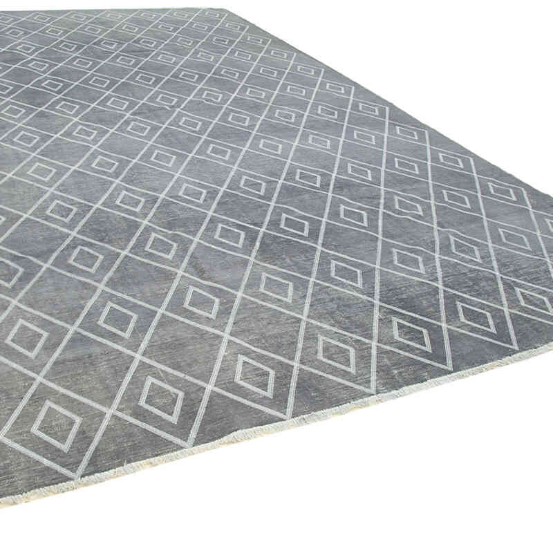 Gri İşlemeli ve Boyalı El Dokuma Vintage Halı - 302 cm x 484 cm - K0042773