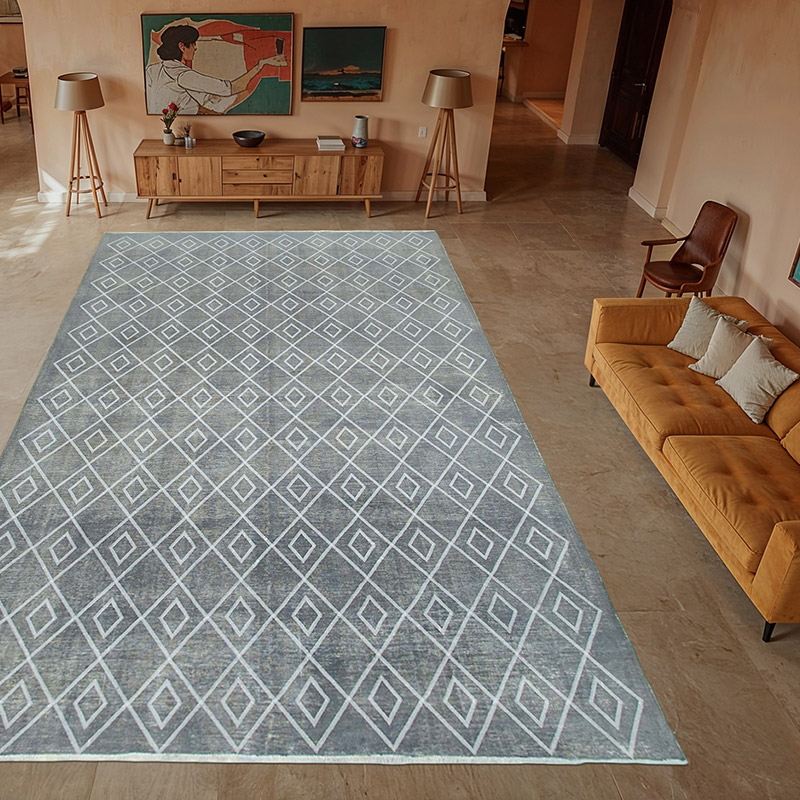 Gris Alfombra Turca bordada sobre teñida vintage - 302 cm x 484 cm - K0042773