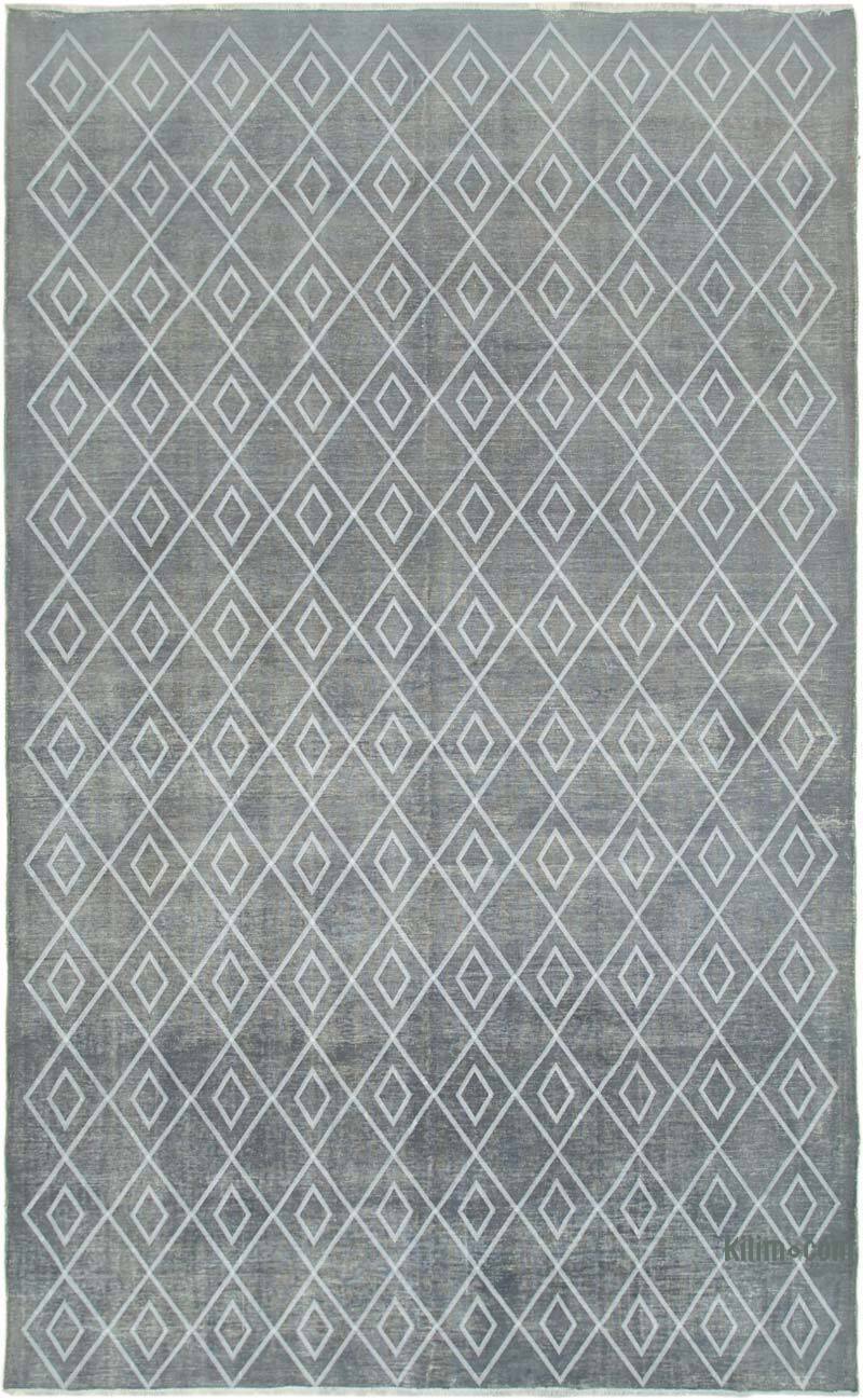 Gri İşlemeli ve Boyalı El Dokuma Vintage Halı - 302 cm x 484 cm - K0042773