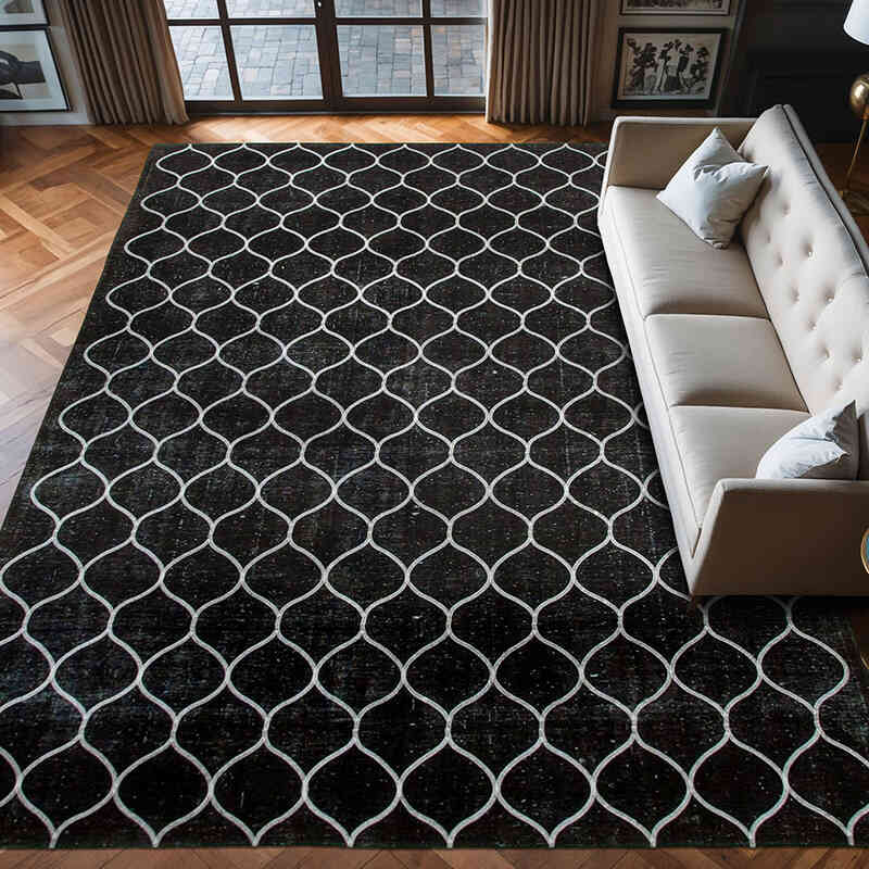 Black Embroidered Over-dyed Turkish Vintage Rug - 9' 11" x 13' 1" (119" x 157") - K0042774