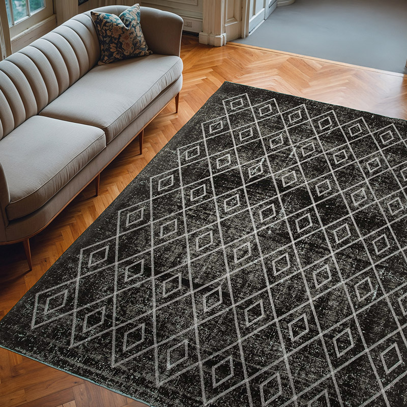 Negro Alfombra Turca bordada sobre teñida vintage - 240 cm x 299 cm - K0042778