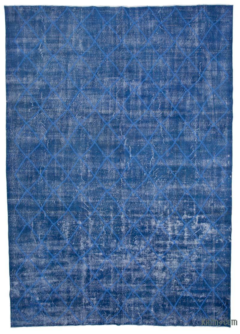 Blue Embroidered Over-dyed Turkish Vintage Rug - 8' 9" x 12' 6" (105" x 150") - K0042779