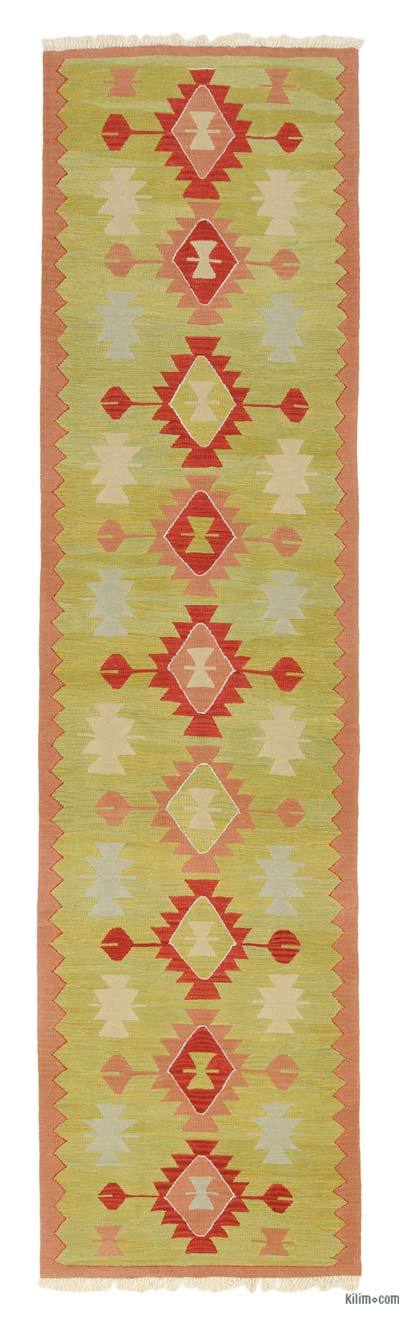 Verde Nuevo Kilim Turco de Pasillo  - 94 cm x 347 cm