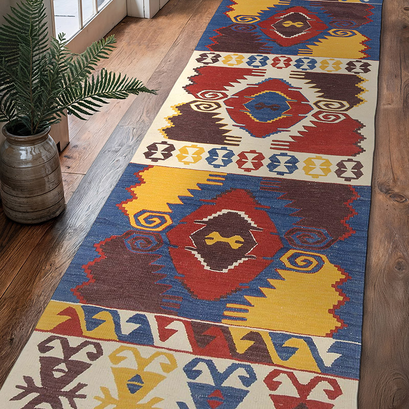Çok Renkli Yeni Kök Boya El Dokuma Kilim - 85 cm x 311 cm - K0043336