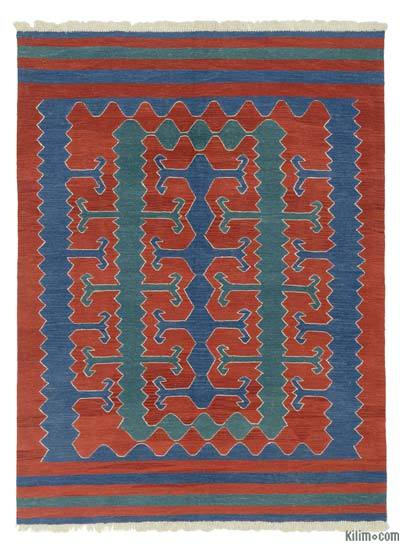 Red, Blue New Handwoven Turkish Kilim Rug - 6' 1" x 8'  (73" x 96")