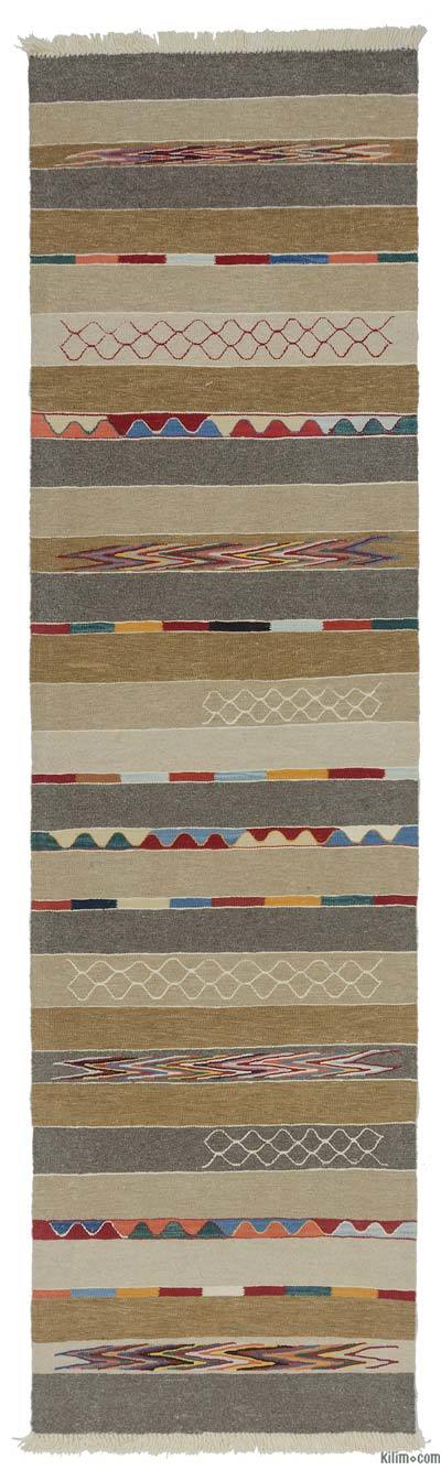 Marrón, Beige Nueva Alfombra Turca Kilim - 88 cm x 314 cm