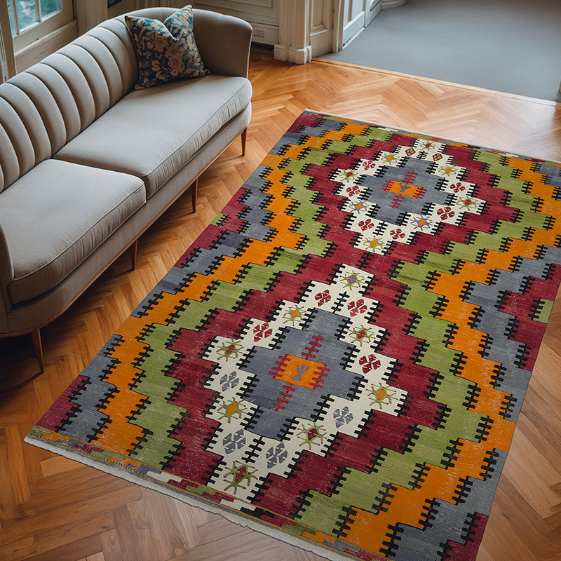 Multicolor Alfombra Vintage Balikesir Kilim - 196 cm x 297 cm - K0044514