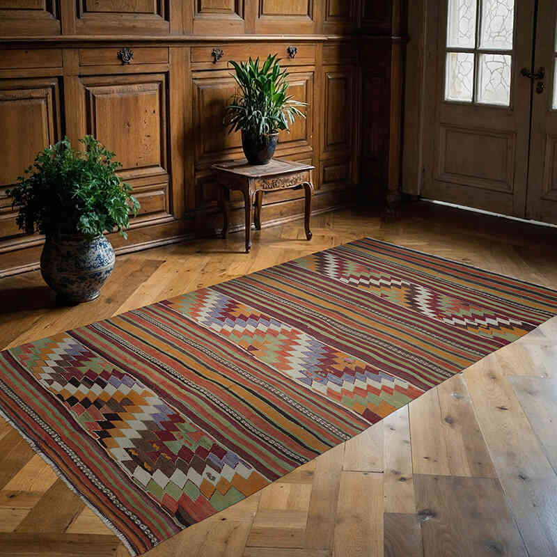 Multicolor Alfombra Vintage Manisa Kilim - 140 cm x 252 cm - K0044525