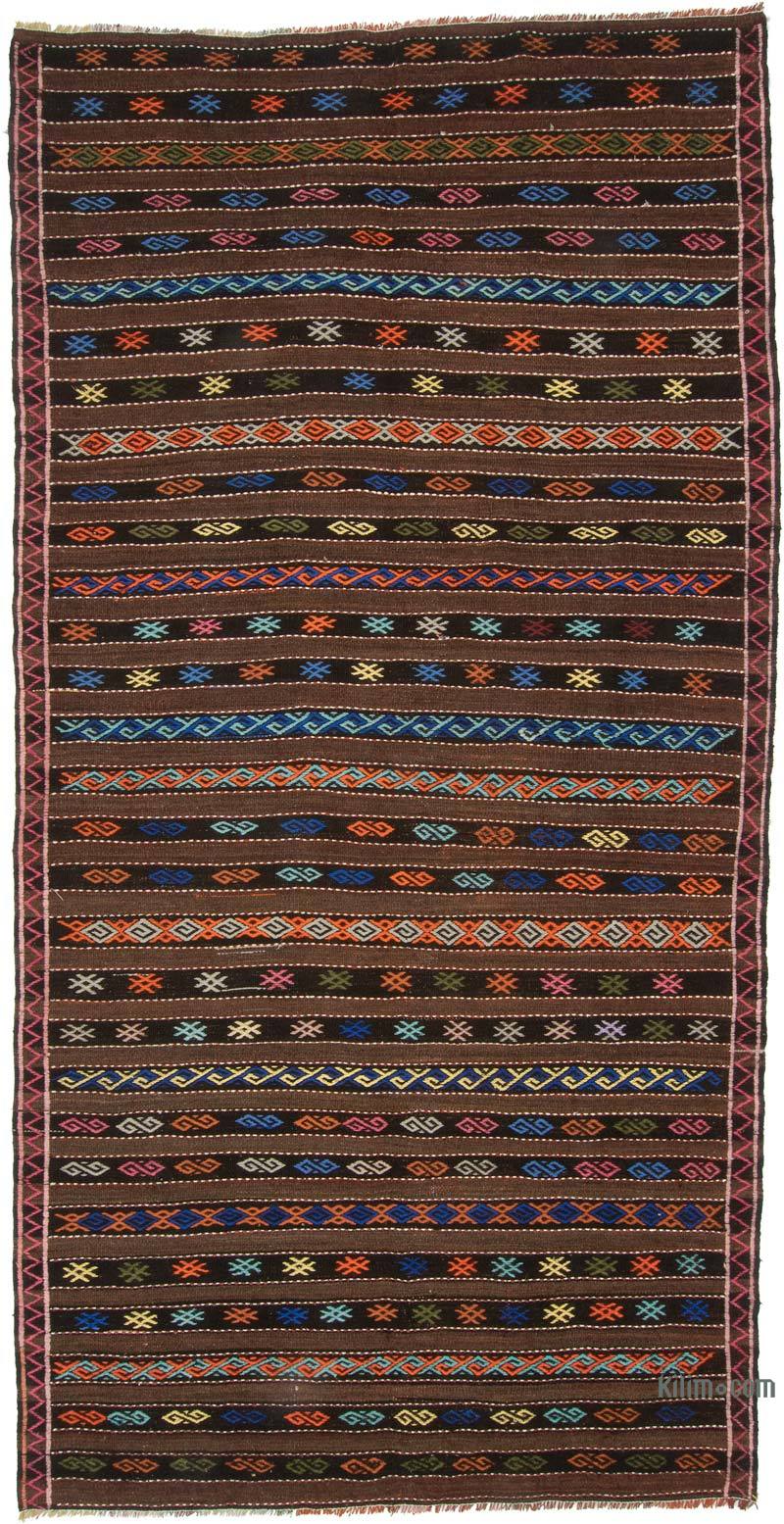 Marrón, Multicolor Alfombra Vintage Kilim Turca - 185 cm x 370 cm - K0047082
