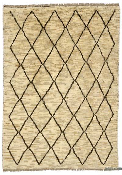 Beige New Moroccan Style Hand-Knotted Tulu Rug - 7' 9" x 10' 9" (93" x 129")