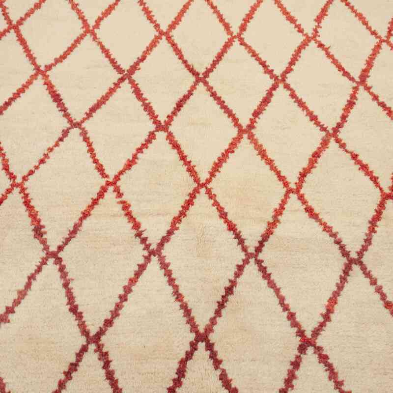 Beige, Red New Moroccan Style Hand-Knotted Tulu Rug - 4' 8" x 5' 10" (56" x 70") - K0047147