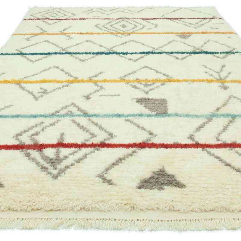 Beige New Moroccan Style Hand-Knotted Tulu Rug - 6' 4" x 10' 2" (76" x 122") - K0047151