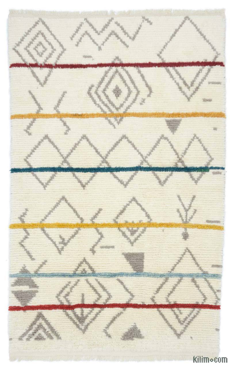 Beige New Moroccan Style Hand-Knotted Tulu Rug - 6' 4" x 10' 2" (76" x 122") - K0047151