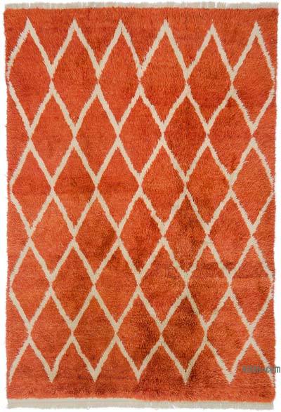 Orange New Moroccan Style Hand-Knotted Tulu Rug - 7'  x 10' 2" (84" x 122")