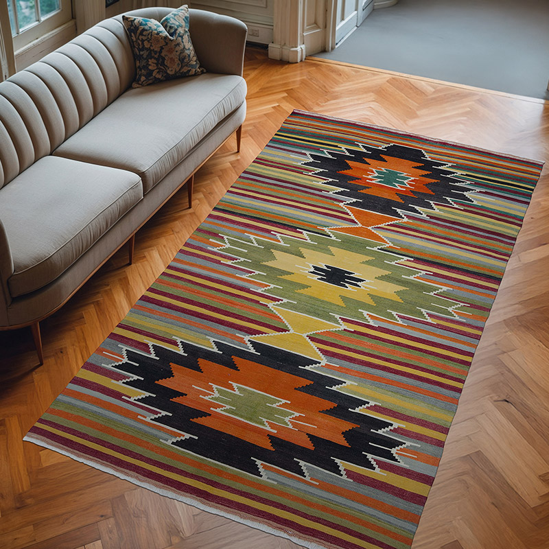 Multicolor Alfombra Vintage Mut Kilim - 161 cm x 271 cm - K0047826
