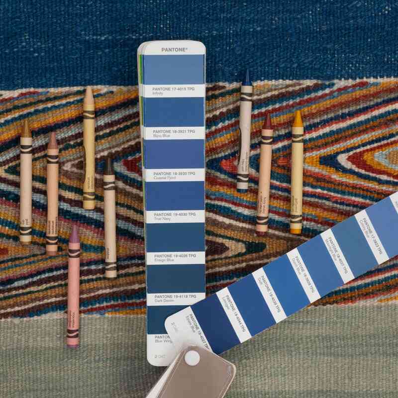 Azul Oscuro Nueva Alfombra Turca Kilim - K0048014