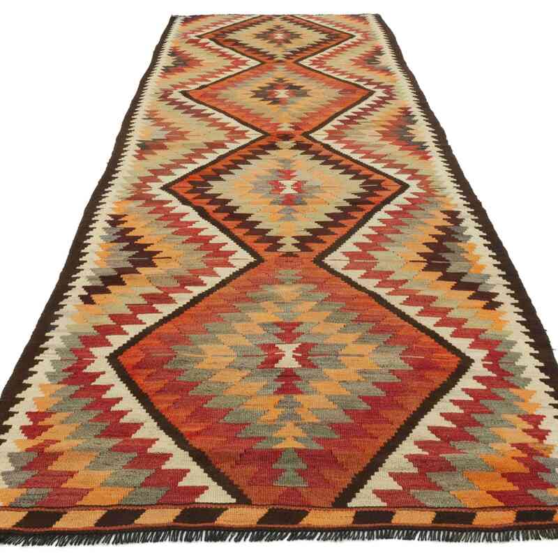 Çok Renkli Vintage Anadolu Kilim Yolluk - 110 cm x 322 cm - K0048017
