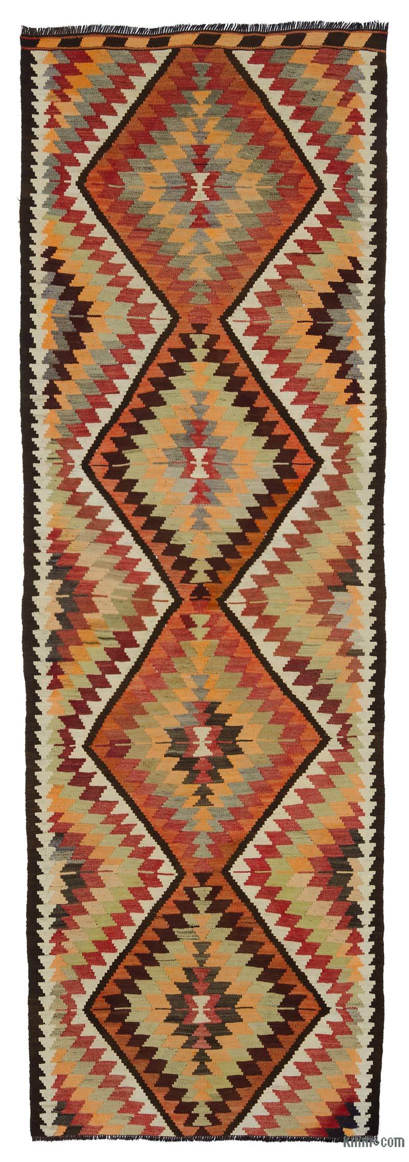 Çok Renkli Vintage Anadolu Kilim Yolluk - 110 cm x 322 cm - K0048017