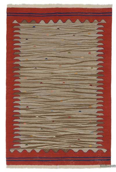 Beige, Rojo Nueva Alfombra Turca Kilim - 120 cm x 180 cm